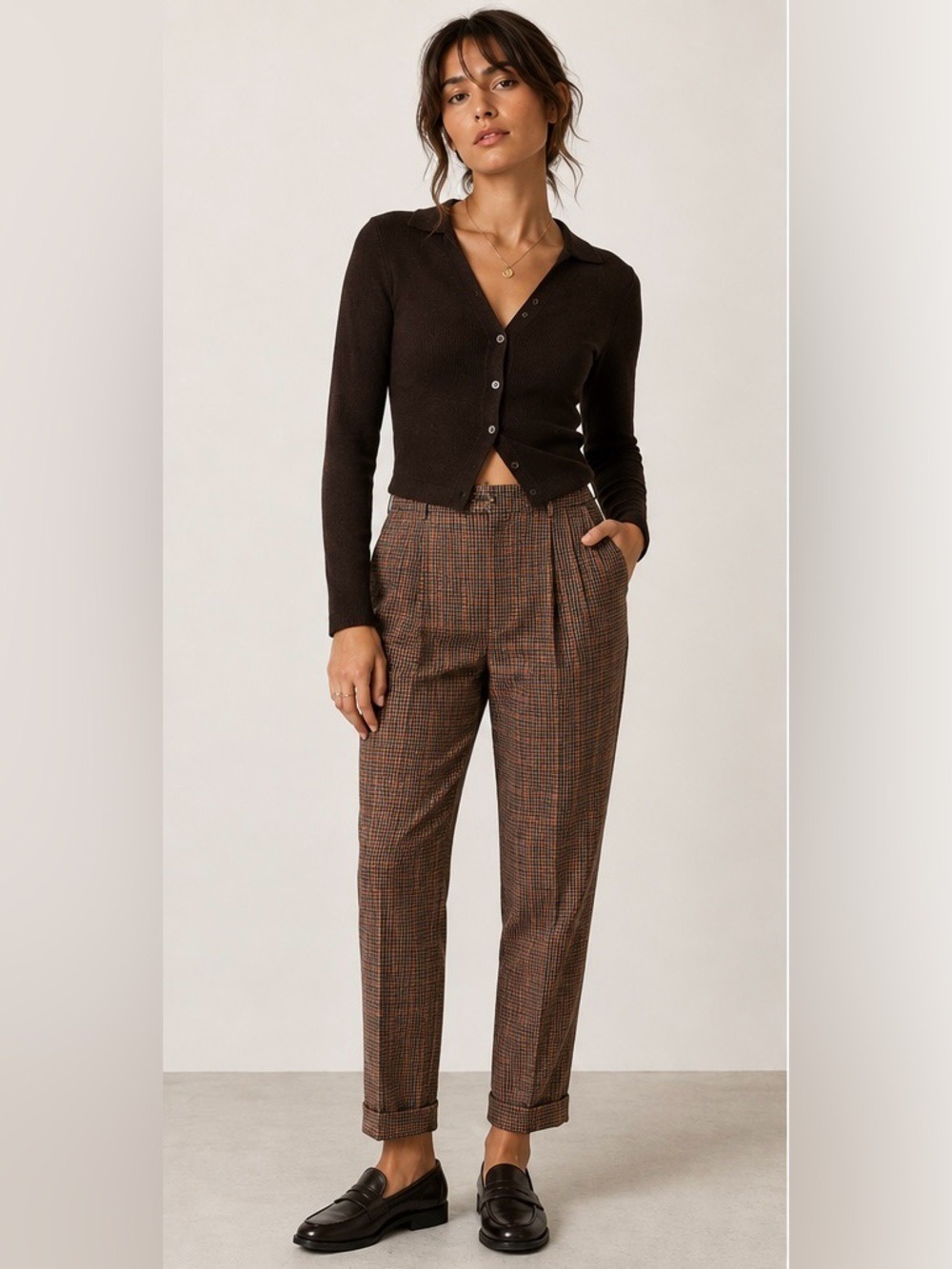 Reiss Brown Orange Mini Plaid Cuffed Tapered Trousers Pants
Size 30 - Picture 1 of 13